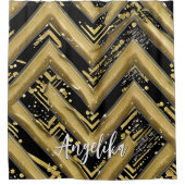 Zickzack Name Schwarz/Gold Personalisiert Duschvorhang (Vorderseite)