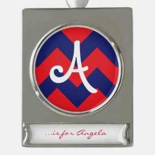 Zickzack Navy Blue & Red Typ/Größe Banner-Ornament Silber