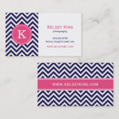 Zickzack Navy Blue und Hot Pink Monogram Visitenkarte (Vorne/Hinten)