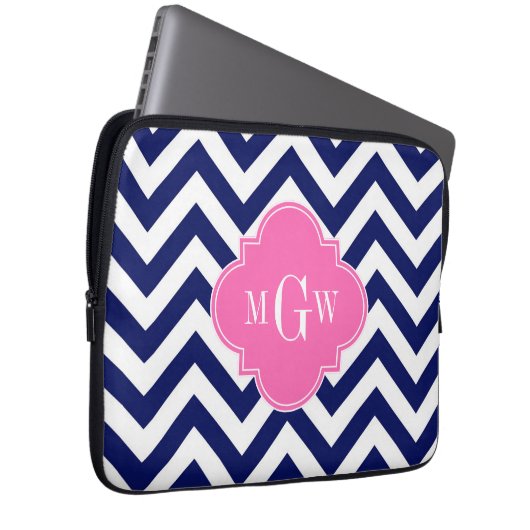 Zickzack Navy LG Hot Pink #2 Quatrefolie 3 Monogra Laptopschutzhülle (Vorne Rechts)