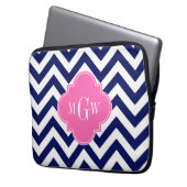 Zickzack Navy LG Hot Pink #2 Quatrefolie 3 Monogra Laptopschutzhülle (Vorderseite Links)