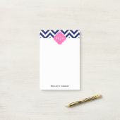 Zickzack Navy LG Hot Pink #2 Quatrefolie 3 Monogra Post-it Klebezettel (Auf Schreibtisch)