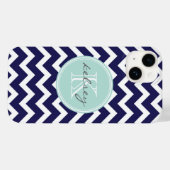 Zickzack Navy und Minze Monogram Case-Mate iPhone Hülle (Rückseite (Horizontal))