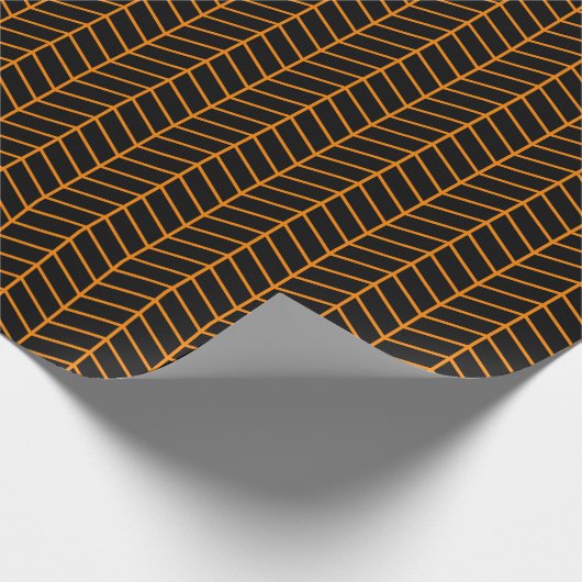 Zickzack Papier - Orange auf schwarz Geschenkpapier (Ecke)