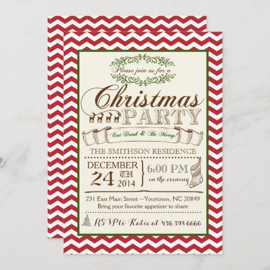 Zickzack Party Einladung (Vorne/Hinten)