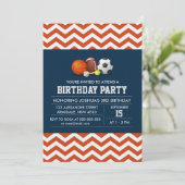 Zickzack Party zum Thema Sport Einladung (Stehend Vorderseite)