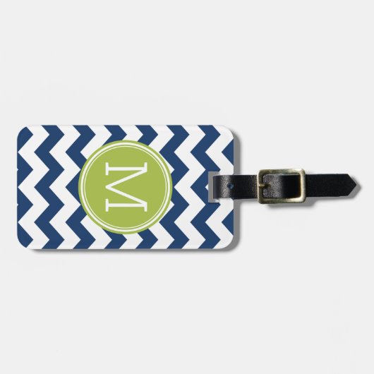 Zickzack Pattern Single Monogram - Navy Limon Gepäckanhänger (Vorderseite horizontal)