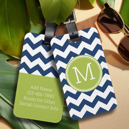 Zickzack Pattern Single Monogram - Navy Limon Gepäckanhänger