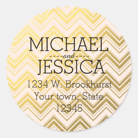 Zickzack Personalisierte Adresse in Gold Pink Runder Aufkleber (Vorderseite)