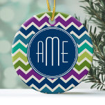 Zickzack Pfauenfarben - benutzerdefinierte Monogra Keramik Ornament<br><div class="desc">Ein beliebtes Design mit modernen Herbstfarben und einem Bereich zum Hinzufügen von Monogramm oder Namen. Trendige Farben und Muster für Ihr Handy. Wenn Sie die Monogramme anpassen müssen,  klicken Sie auf die Schaltfläche Anpassen und nehmen Sie Änderungen vor.</div>