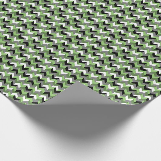 Zickzack Pfeil grün, weiß, grau und schwarz Geschenkpapier (Ecke)