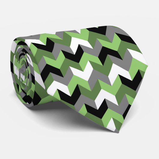 Zickzack Pfeil grün, weiß, grau und schwarz Krawatte (Gerollt)