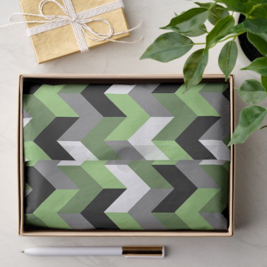 Zickzack Pfeil grün, weiß, grau und schwarz Seidenpapier (Geschenk)