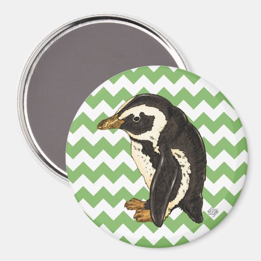 Zickzack Pinguin grün Magnet (Vorderseite/Rückseite)