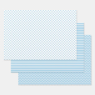 Zickzack Polka-Punkte aus hellblauen und weißen St Geschenkpapier Set