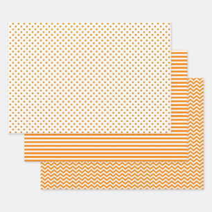 Zickzack Polka-Punkte aus Orange und Weiß-Streife Geschenkpapier Set