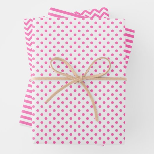 Zickzack Polka-Punkte aus rosa und weißen Streifen Geschenkpapier Set (Beispiel)