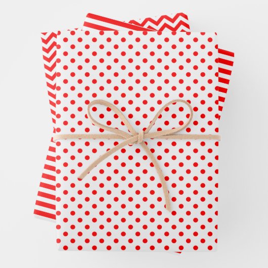 Zickzack Polka-Punkte aus Rot und Weiß-Streifen Geschenkpapier Set (Beispiel)