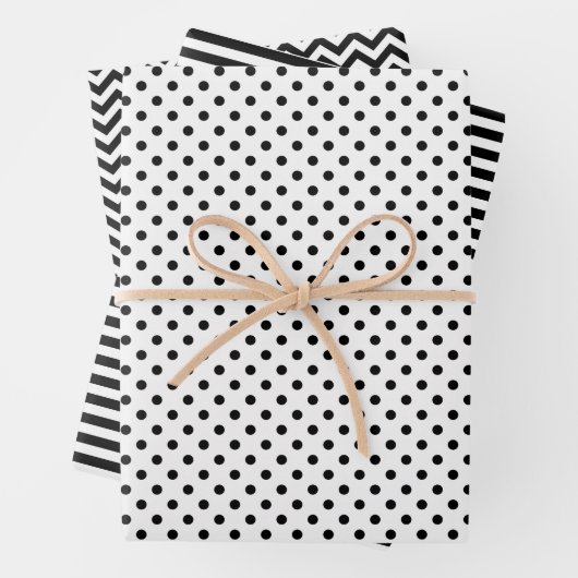 Zickzack Polka-Punkte aus schwarzen und weißen Str Geschenkpapier Set (Beispiel)