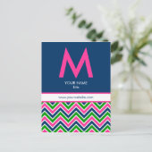 Zickzack Postkarte für Preppy Monogramm - Rosa/Nav (Stehend Vorderseite)