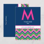Zickzack Postkarte für Preppy Monogramm - Rosa/Nav (Vorne/Hinten)