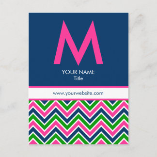 Zickzack Postkarte für Preppy Monogramm - Rosa/Nav
