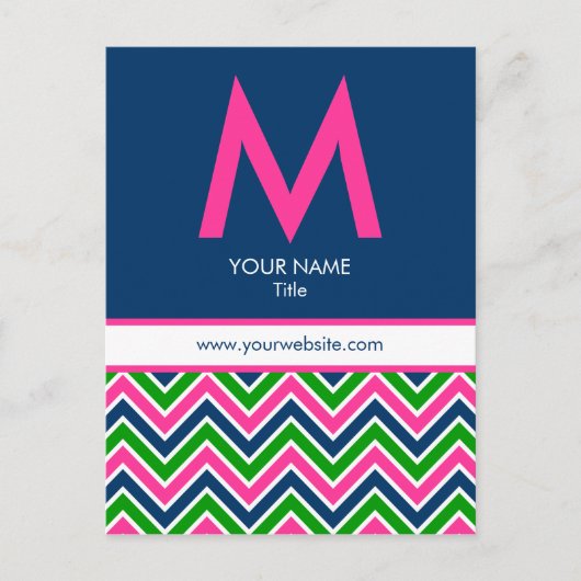 Zickzack Postkarte für Preppy Monogramm - Rosa/Nav (Vorderseite)