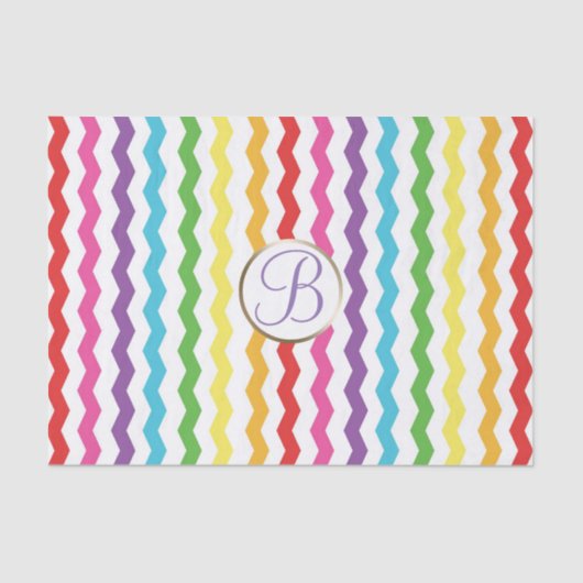 Zickzack Rainbow Print Monogram Letter Initial Seidenpapier (Vorderseite)