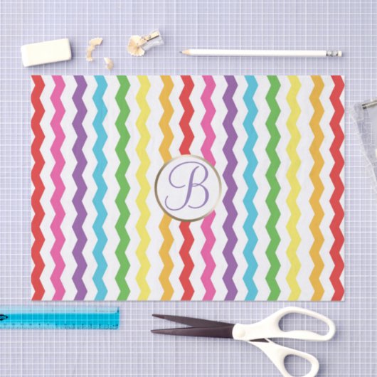 Zickzack Rainbow Print Monogram Letter Initial Seidenpapier (Handwerk)