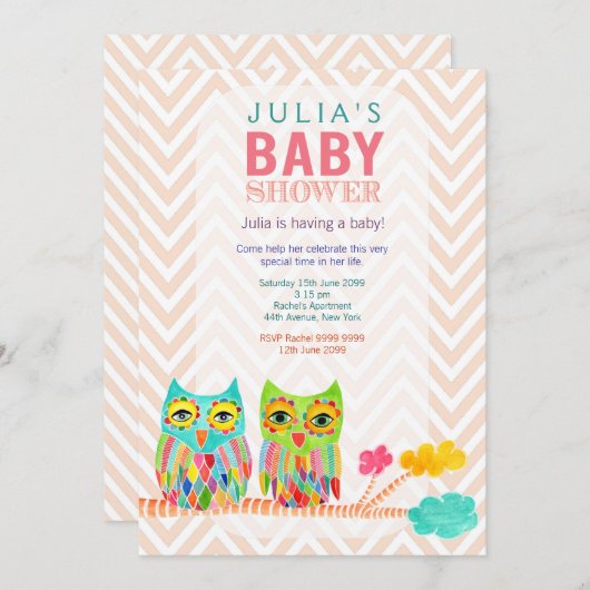 Zickzack Regenbogenschalen in Tree Baby Dusche lad Einladung (Vorne/Hinten)