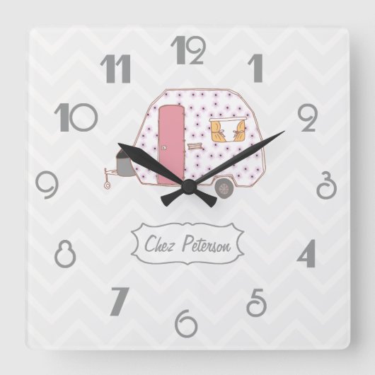 Zickzack Retro-Vintages Caravan-Design Quadratische Wanduhr (Vorderseite)