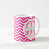 Zickzack rosa Muster Monogramm Kaffeetasse (VorderseiteRechts)