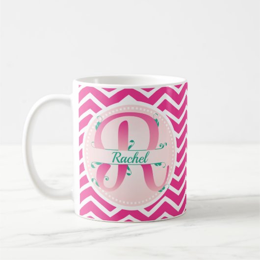 Zickzack rosa Muster Monogramm Kaffeetasse (Links)
