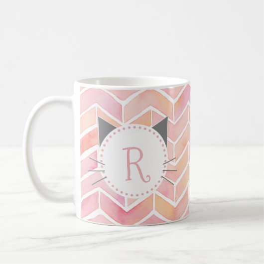 Zickzack rosa Muster | Niedliches Katzenmonogramm Kaffeetasse (Links)