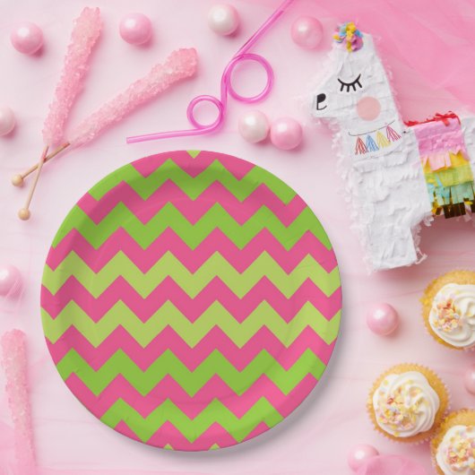 Zickzack, rosa Musterpapiere, Teller (Party)