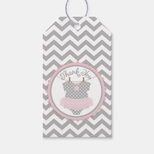 Zickzack rosa Tutu Jumper Baby Showlabel Geschenkanhänger (Vorderseite)