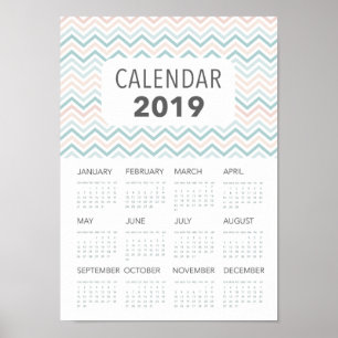 Zickzack rosa und blauer Kalender 2019 Poster