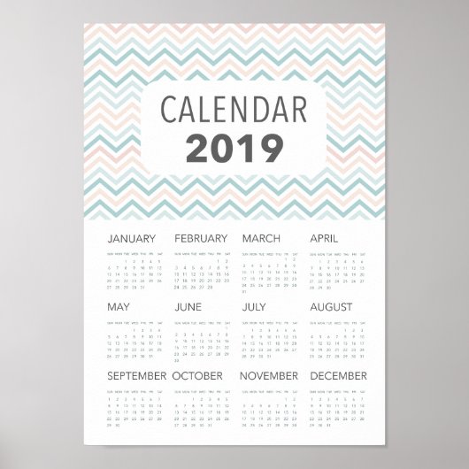 Zickzack rosa und blauer Kalender 2019 Poster (Vorne)