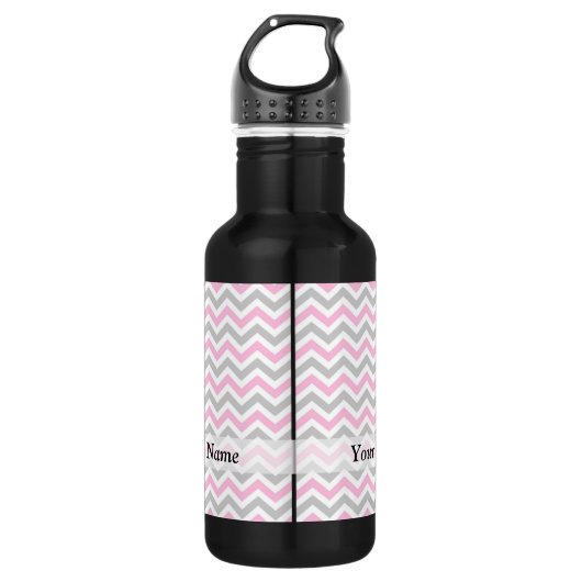 Zickzack, rosa und grau edelstahlflasche (Vorderseite)