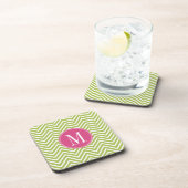Zickzack rosa und grünes Muster mit Monogramm Getränkeuntersetzer (Rechte Seite)
