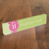 Zickzack rosa und grünes Muster mit Monogramm Namensplakette (Seite)