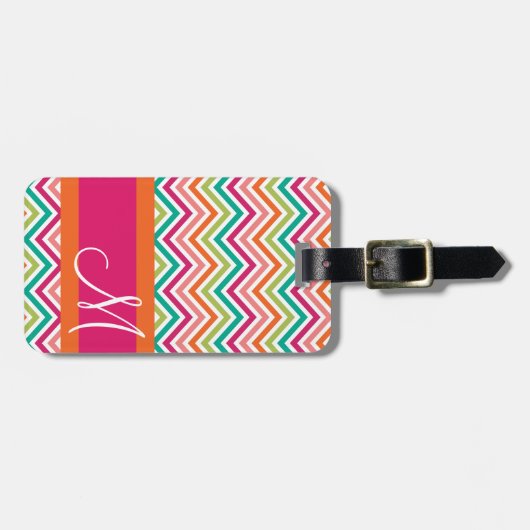 Zickzack, rosa und orangefarbenes Muster mit Monog Gepäckanhänger (Vorderseite horizontal)