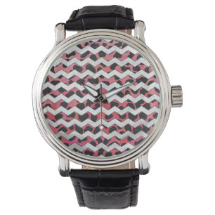 Zickzack Rosa und schwarze Dalmatinie Armbanduhr