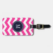 Zickzack, rosa und weißes Monogramm Gepäckanhänger (Vorderseite horizontal)