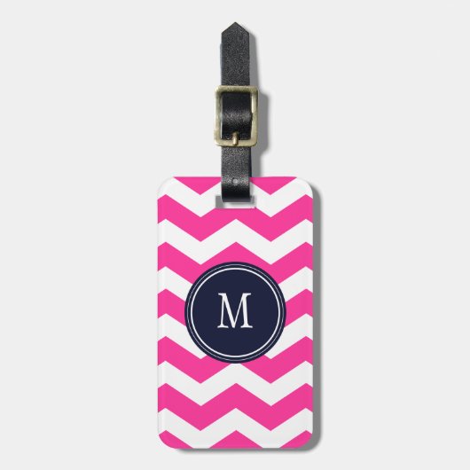 Zickzack, rosa und weißes Monogramm Gepäckanhänger (Vorderseite vertikal)
