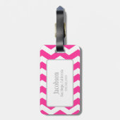 Zickzack, rosa und weißes Monogramm Gepäckanhänger (Rückseite vertikal)