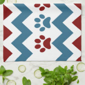 Zickzack rote blaue Welpen-Tatze druckt Geschirrtuch (Gefaltet)