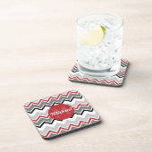 Zickzack rote graue schwarze mit Monogramm Untersetzer (Rechte Seite)