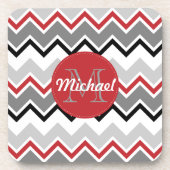 Zickzack rote graue schwarze mit Monogramm Untersetzer (Vorderseite)
