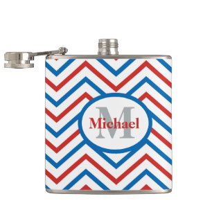 Zickzack rotes blaues Muster Flachmann